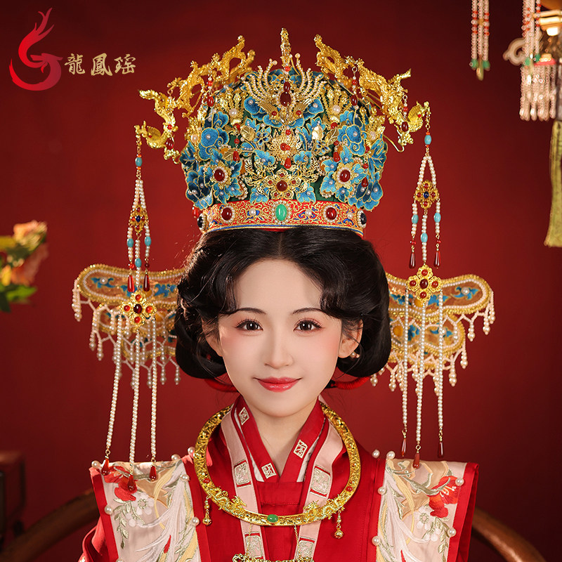 龙凤瑶原创新娘头饰九龙九凤冠霞帔汉服婚服大冠明制发冠结婚饰品