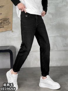 牛仔裤 黑灰色弹力小脚男士 冬款 韩版 抓毛牛仔裤 潮流27码 男修身