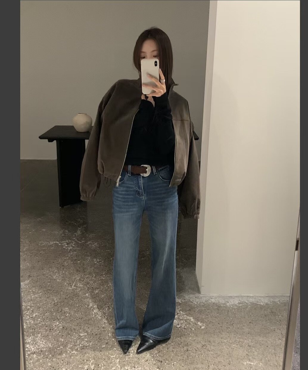 十三行秋冬款牛仔裤显瘦高腰窄版直筒裤配腰带加绒休闲女裤5968