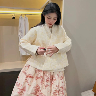 新中式复古高级感汉服提花套装女2025年新款春季上衣半身裙两件套