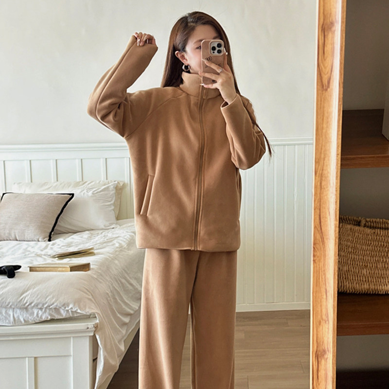 冬季新款睡衣立领拉链套装摇粒绒睡衣/家居服套装