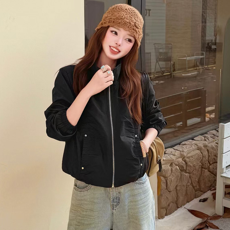 黑色立领显瘦小个子短外套女