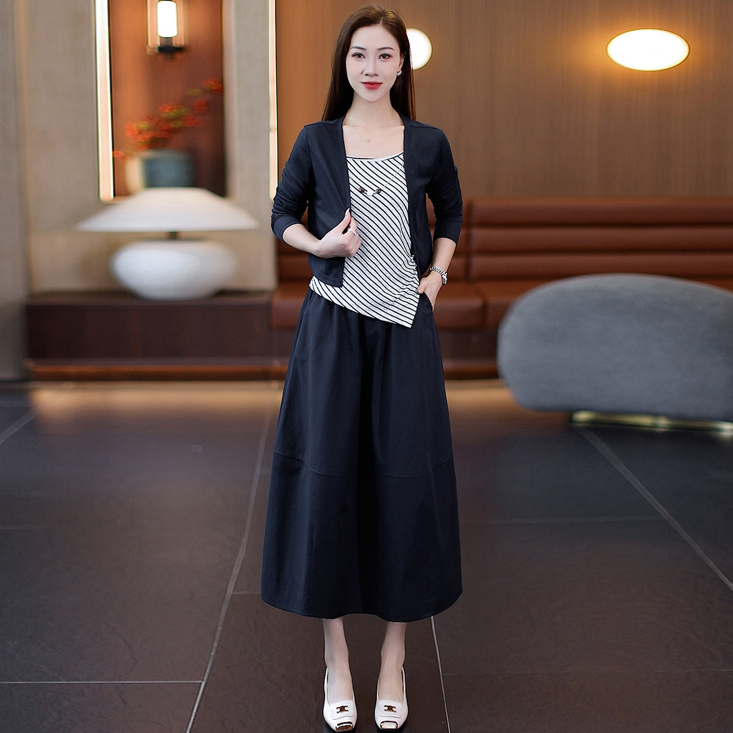 2026秋新款显瘦假两件三件套女