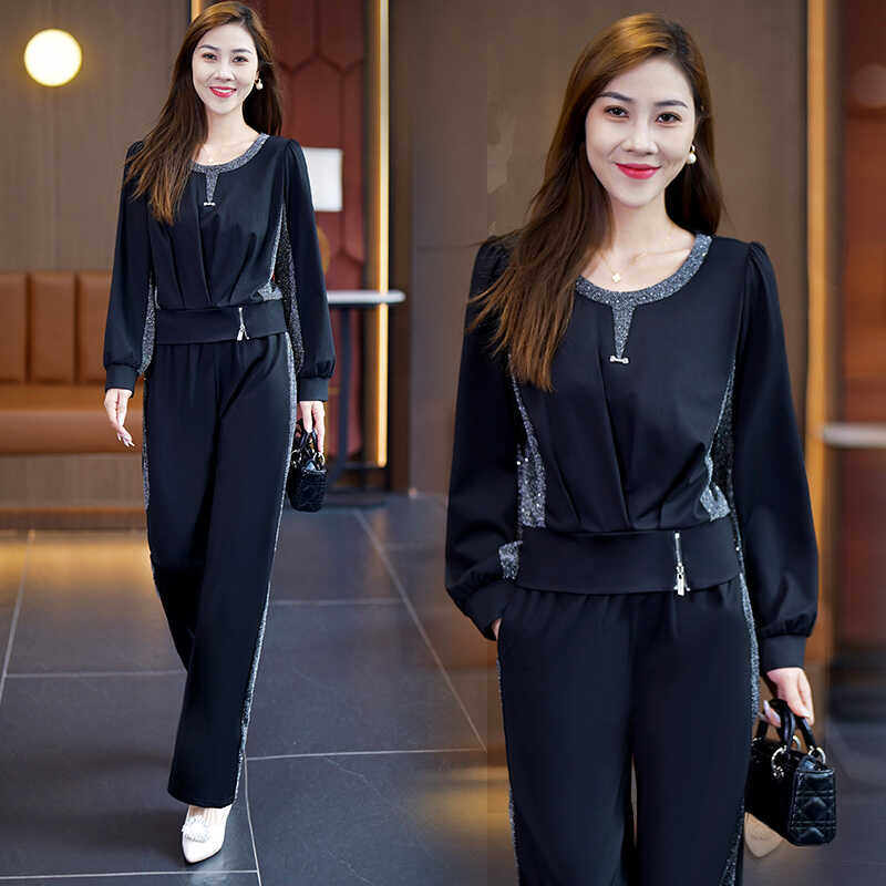 时尚休闲运动套装女2024秋季新款洋气减龄显瘦遮肉阔腿裤两件套潮