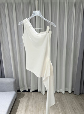 BBLY欧洲站小众英伦风南油不规则下摆斜肩背心穿斜肩辣妹风上衣女