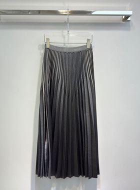 BBLY欧洲站小众英伦风高腰简约百褶中长裙斜纹宽松A型重工百褶裙