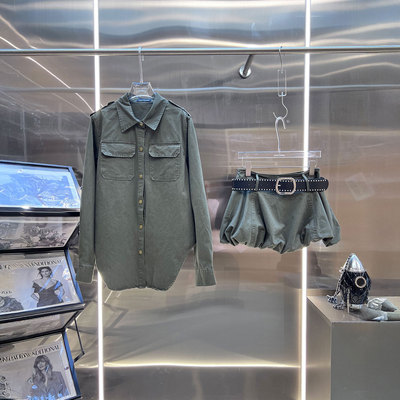 BBLY欧洲站小众BābyChìlling时尚宽松工装衬衫百搭花苞裙套装女