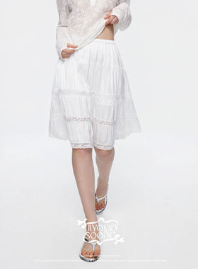 BBLY欧洲站新品JIYOOSOONG学院风白色减龄蛋糕裙蕾丝拼接半身裙女
