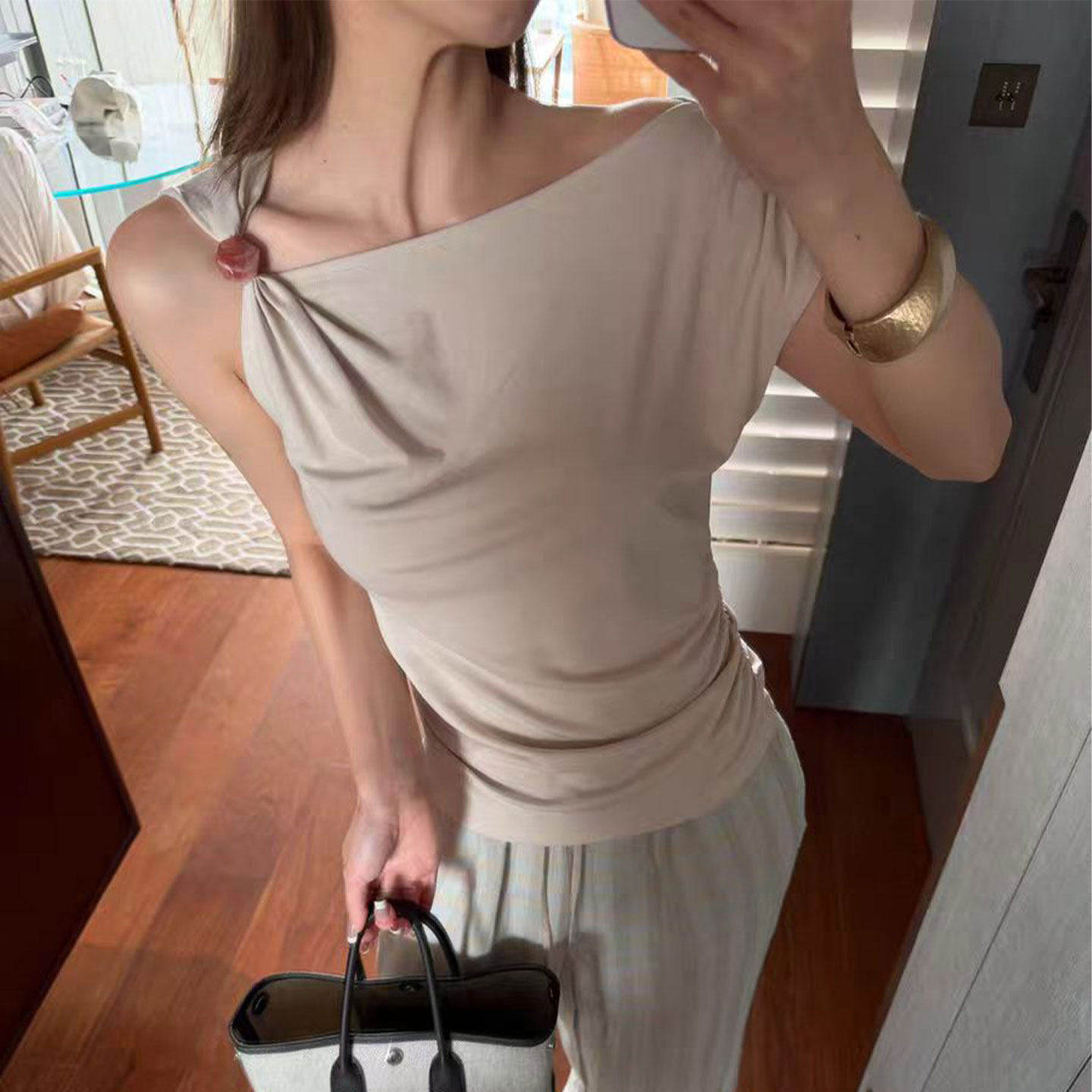 BBLY欧洲站小众【南油】百搭串珠T恤设计减龄时髦半身裙套装