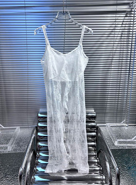 BBLY欧洲站小众白色不规则荷叶边吊带裙蕾丝性感纯欲背心连衣裙潮