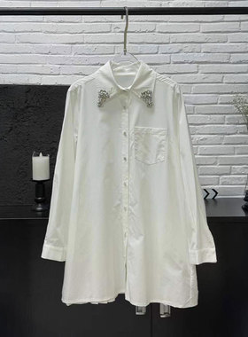 BBLY欧洲站小众英伦风南油高端千金风白色上衣重工镶钻polo领衬衫