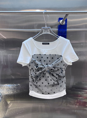BBLY欧洲站小众BābyChìlling立体蝴蝶结上衣修身百搭短袖T恤女