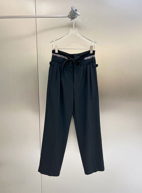 BBLY欧洲站小众FANLEONA深U领短袖修身T恤撞色腰头褶百搭长裤套装