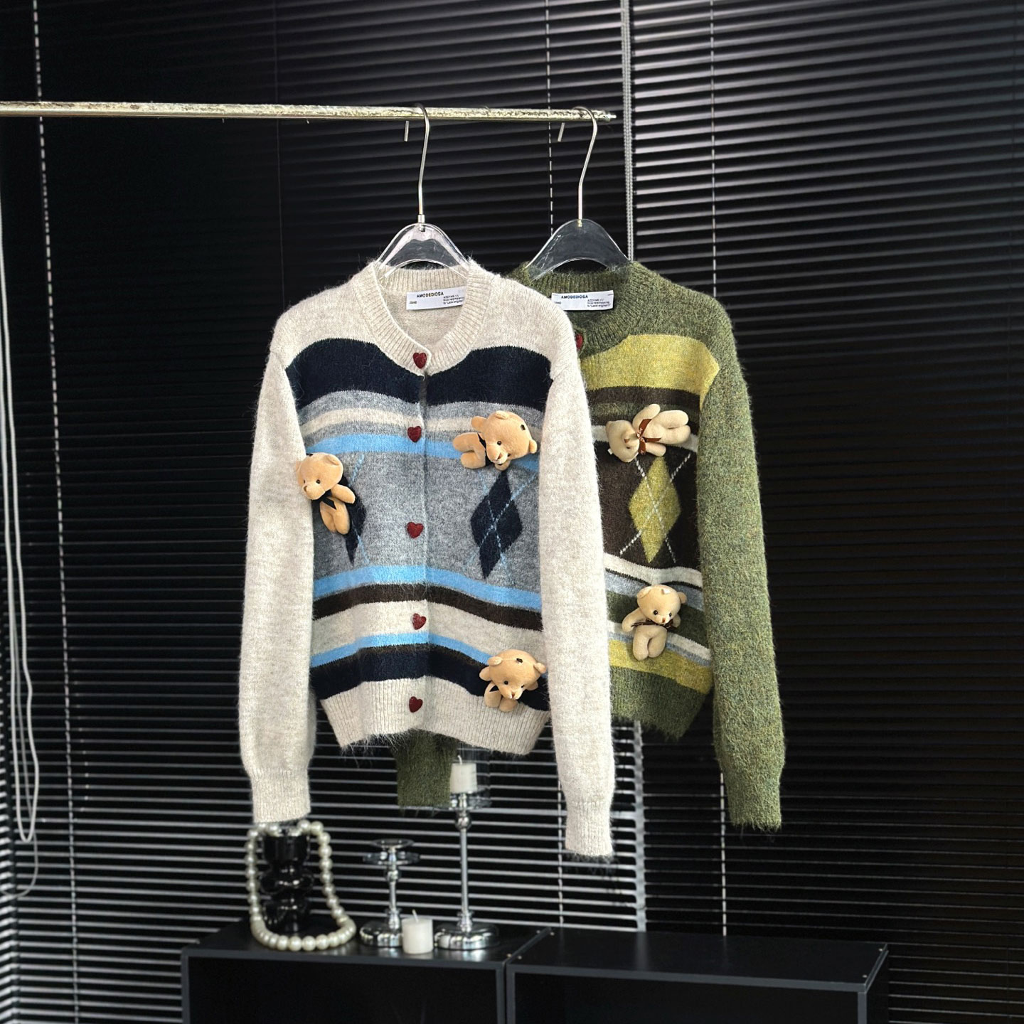 BBLY欧洲站小众古英伦风撞色菱形格软糯毛衣单排扣气质设计感外套