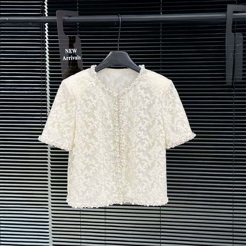 BBLY欧洲站小众高级感复古气质别致小衫圆领五分袖小开衫短外套女