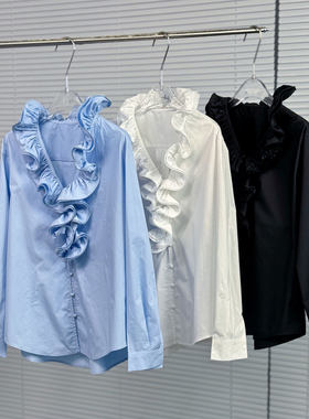 BBLY欧洲站小众法式甜美风洋气减龄衬衫不规则长袖时髦上衣女早春