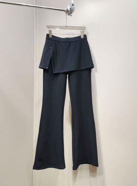 BBLY欧洲站小众HELMCH南油高端假两件屁帘黑色长裤高腰时髦微喇裤