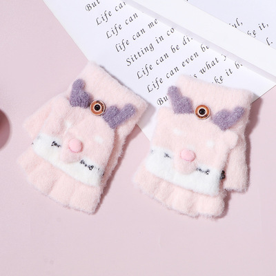 儿童毛绒手套冬季加厚翻盖卡通