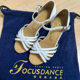 FocusDance香港焦点舞鞋 基本款 白色皮质交叉童鞋 专业少儿拉丁鞋