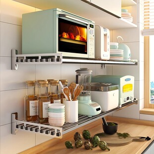 304不锈钢厨房微波炉置物架壁挂式锅架收纳电器杂物储物烤箱架子