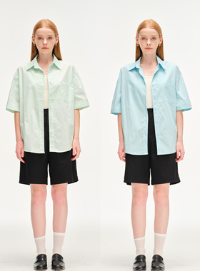 MOTOO自制夏款短袖衬衫宽松两色清新百搭休闲上衣
