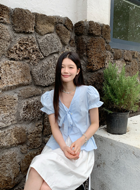 MOTOO自制夏款上衣系带温柔衬衫韩系百搭