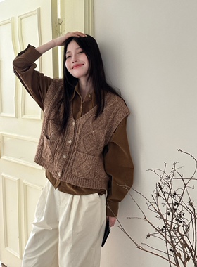 MOTOO自制早秋针织麻羊毛开衫马甲