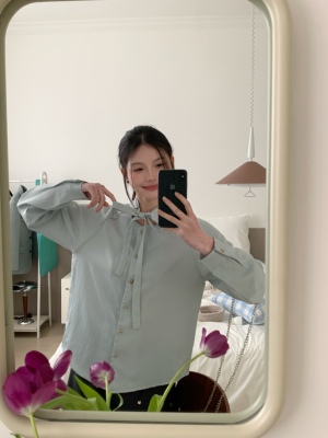 MOTOO自制春款衬衫系带蝴蝶结上衣