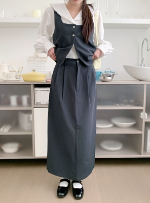 MOTOO自制通勤套装深灰西装马甲加高腰半身裙