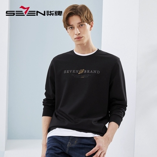 休闲套头衫 时尚 中青年印花上衣 清仓圆领卫衣男春秋季 柒牌男装