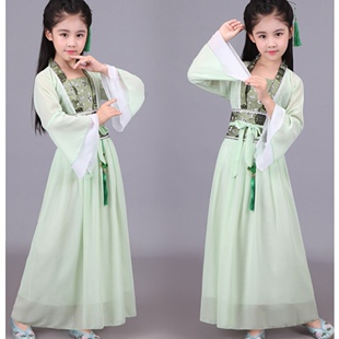 汉服女童春秋中国风超仙连衣裙夏白素贞服装儿童白娘子古装演出服