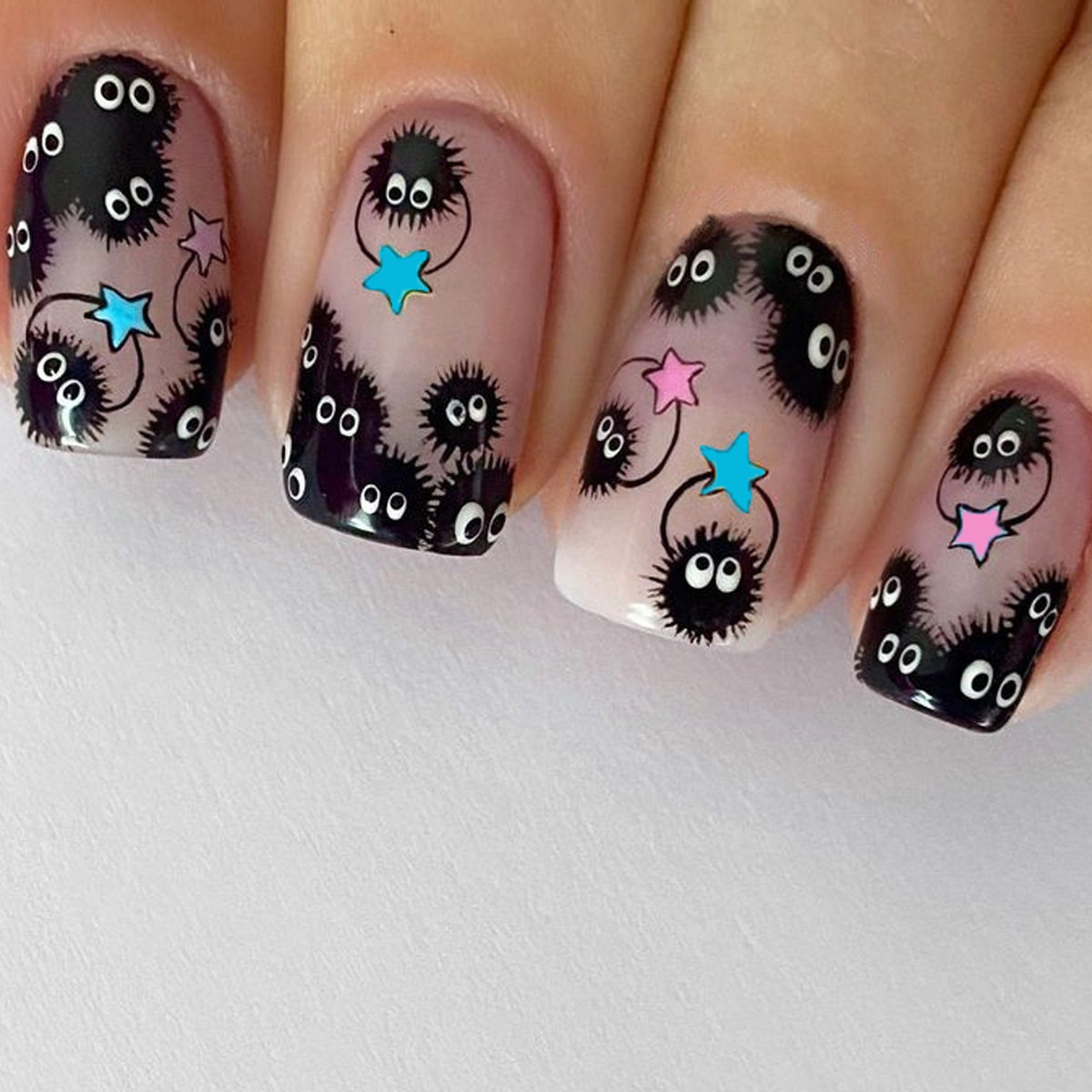 短款欧方型24片穿戴甲煤球搞怪圣诞节万圣节美甲粉蓝色星星假指甲,彩妆/香水/美妆工具,穿戴甲/甲片,淘宝优惠券,粉丝福利购,淘宝优惠卷