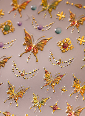 铁素新工艺薄透ins富贵蝴蝶美甲贴纸指甲贴指甲饰品烫金系列M-488