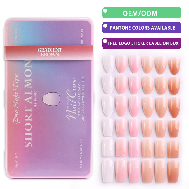 渐变短杏仁甲240片盒装美甲延长高透高弹不发黄高端穿戴甲假指甲,彩妆/香水/美妆工具,穿戴甲/甲片,淘宝优惠券,粉丝福利购,淘宝优惠卷