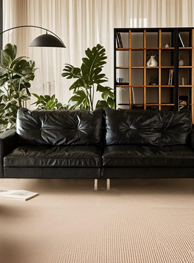 中古风头层牛皮真皮沙发黑色复古直排简约星空皮艺三人位沙发客厅