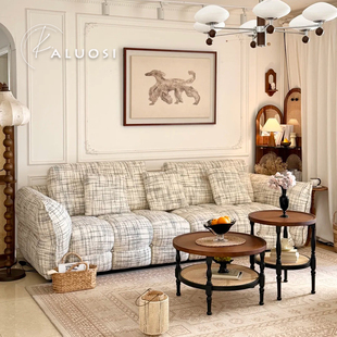 法式复古风多巴胺奶油风直排莫奈布艺沙发三人位设计师客厅家具