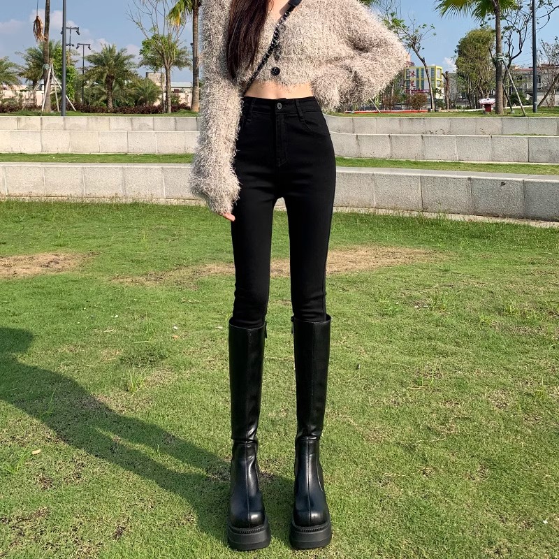 赠运费险！不掉色黑色高腰牛仔