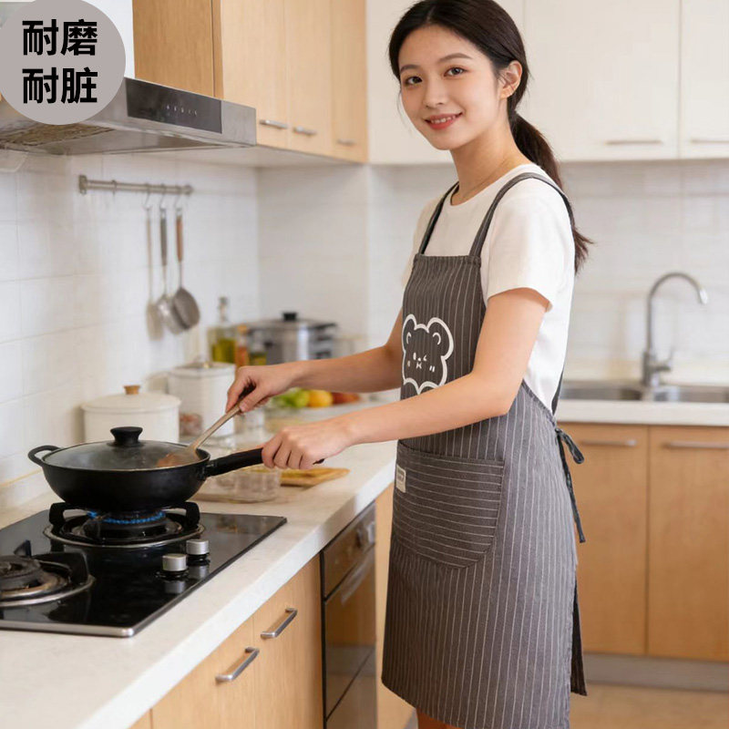 韩版新款纯棉围裙厨房家用做饭防油防污可爱罩衣女耐磨上班工作服