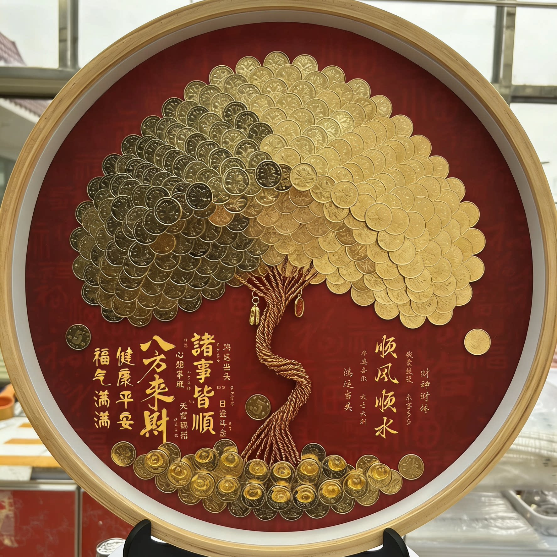 八方来财5毛钱硬币发财树相框手工diy材料包桌面招财摆件生日礼物