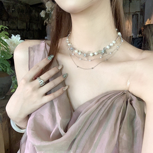 鸢尾梦蝶蝴蝶珍珠项链女款轻奢小众choker锁骨颈链配饰