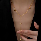 闺蜜项链 硕果累累圆珠球球Y型流苏小金球某福同款 钛钢不掉色