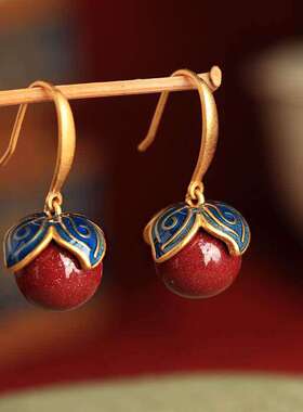 柿柿如意耳环女民族风本命年国风红色婚礼耳坠耳饰小众设计感耳钉