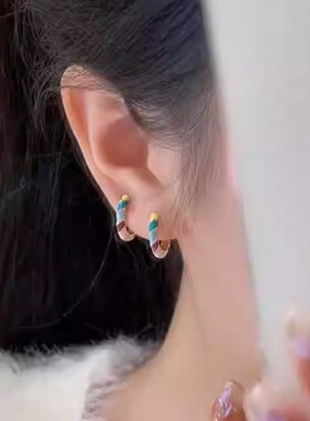 小众设计感彩色滴釉珐琅圆圈耳环女高级感复古耳圈耳扣2024新款潮