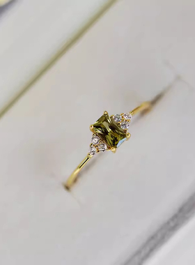 【绿光森林】日韩橄榄绿锆石戒指女镀金高颜值小清新森系指环