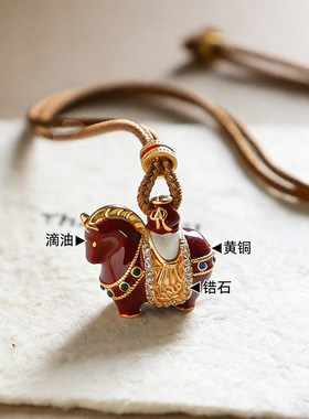 原创时尚精致锆石红色滴油马上有钱吊坠毛衣链轻奢高级感长项链女