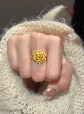 金色花团锦簇戒指女小众设计