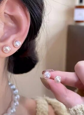 2025新款银耳钉百搭施家馒头珍珠耳钉轻奢小众S925银针佩戴不过敏