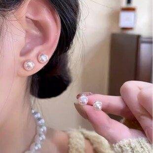 2025新款银耳钉百搭施家馒头珍珠耳钉轻奢小众S925银针佩戴不过敏