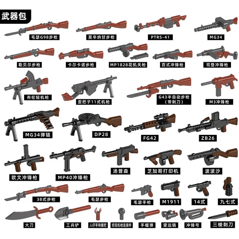 二战军事基地系列积木人仔武器包