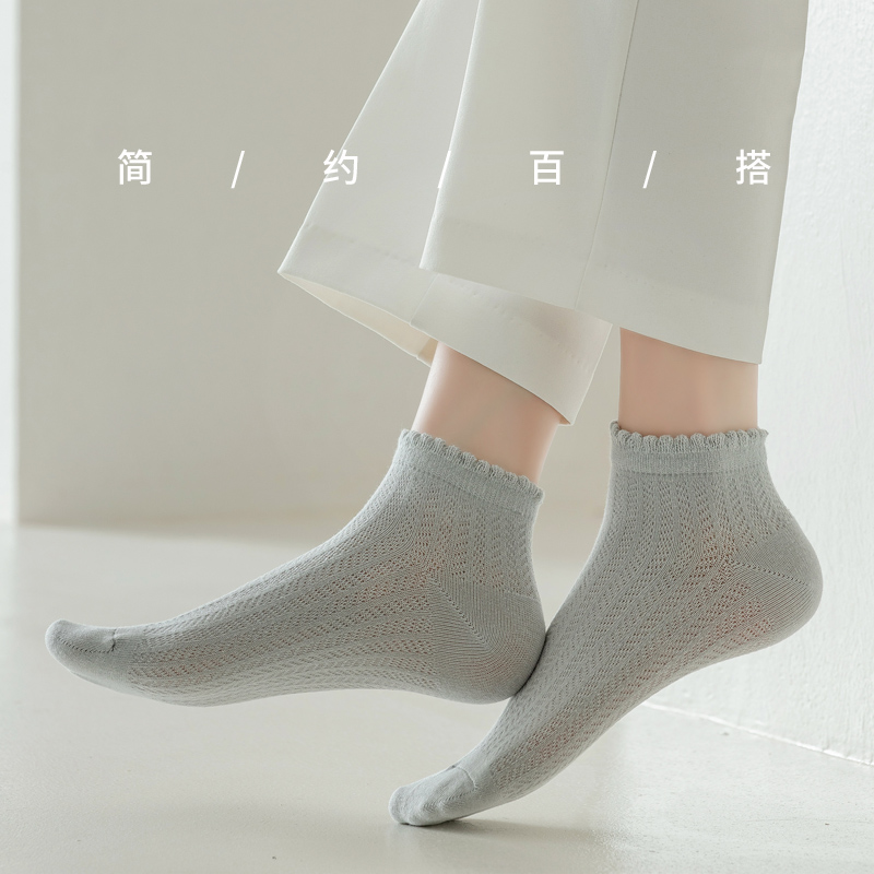 女夏季薄款短袜纯棉花边镂空